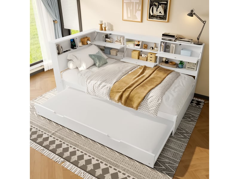  Lit gigogne 90x200cm coloris blanc pin lit enfant blanc - Conforama B