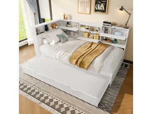 Lit gigogne 90x200 cm <strong>MERAX</strong>  <strong>lit enfant blanc</strong> coloris blanc