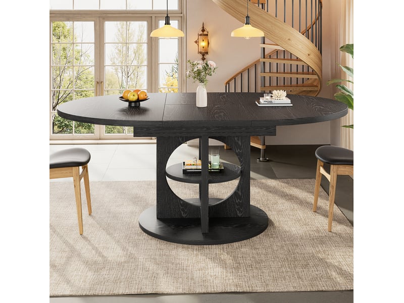  Table à manger extensible 110150x110x76 cm ronde à ovale avec rangement en mdf noir  - Conforama D