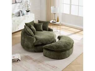 Canapé droit géant 55, assise ronde en mousse polyester ultra-douce, inclinaison, coussin fourni, 190.5×138×63 cm, vert olive