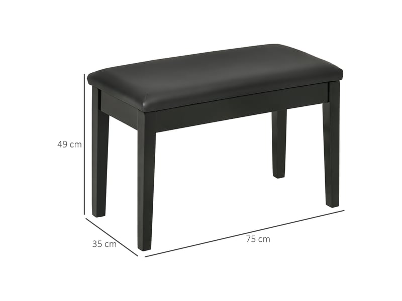  Banc pour piano avec assise rembourrée pieds en bois massif synthétique revêtement 75 x 35 x 49 noir  - Conforama C