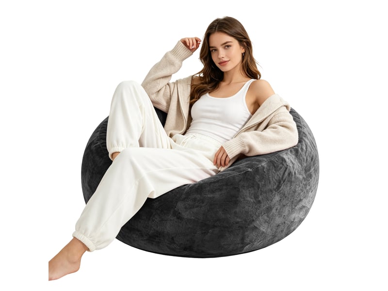  Pouf poire adulte,100x100x50 cm,pliable avec housse lavable,gris foncé  - Conforama B