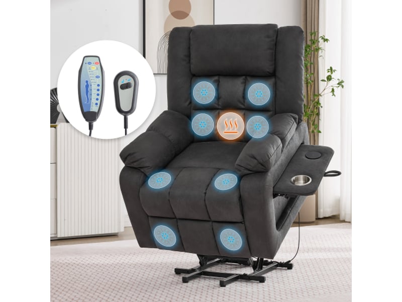 Fauteuil de massage électrique - fauteuil tv chauffage - inclinable - arepose-pieds, ports usb - gris - Conforama C