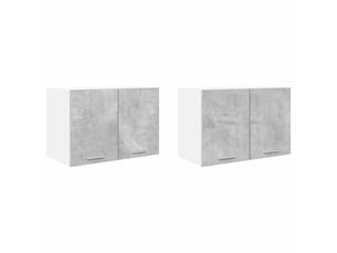 Meuble de rangement, armoire suspendue 2 pcs gris béton et blanc bois d'ingénierie shl4754