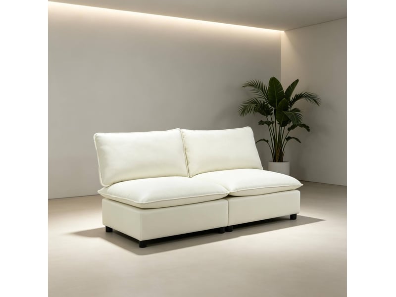  Canapé 2 places tcqpz 146 x 85 x 78 cm sans accoudoirs tissu crème  - Conforama D