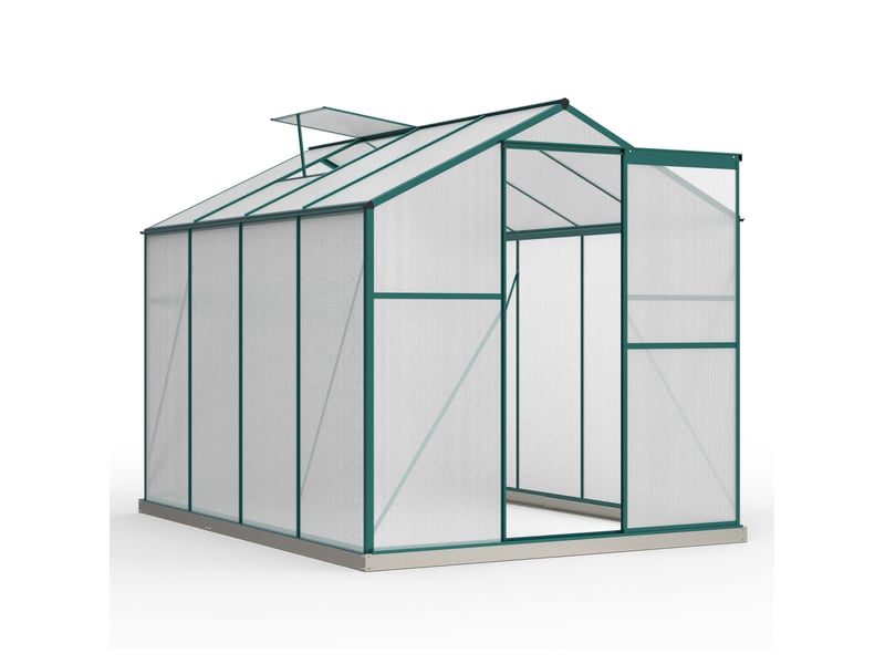  Serre de jardin 253x190 cm avec fenêtre de toit et porte coulissante, métal, argenté  - Conforama A