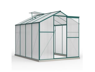 Serre de jardin 253x190 cm avec fenêtre de toit et porte coulissante, métal, argenté