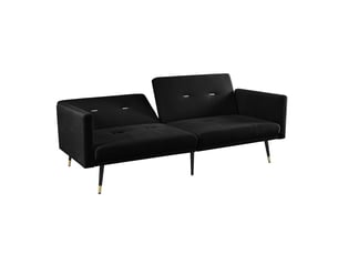 Canapé 2 places, avec fonction couchage, en velours, coloris noir, l164 x p89 x h70 cm, pour salon et chambre