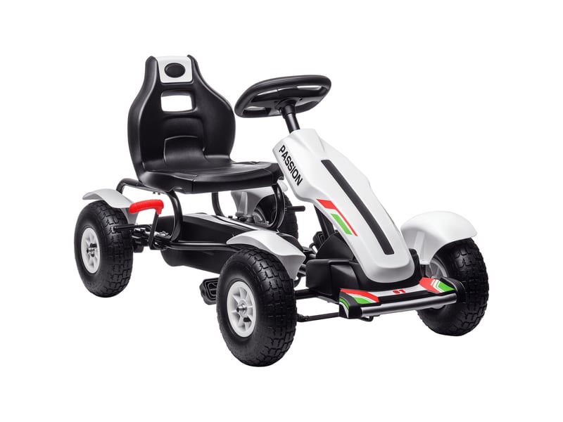  Kart à pédales pour enfant siège réglable 3 positions frein à main enfant de 5 à 12 ans blanc noir  - Conforama A