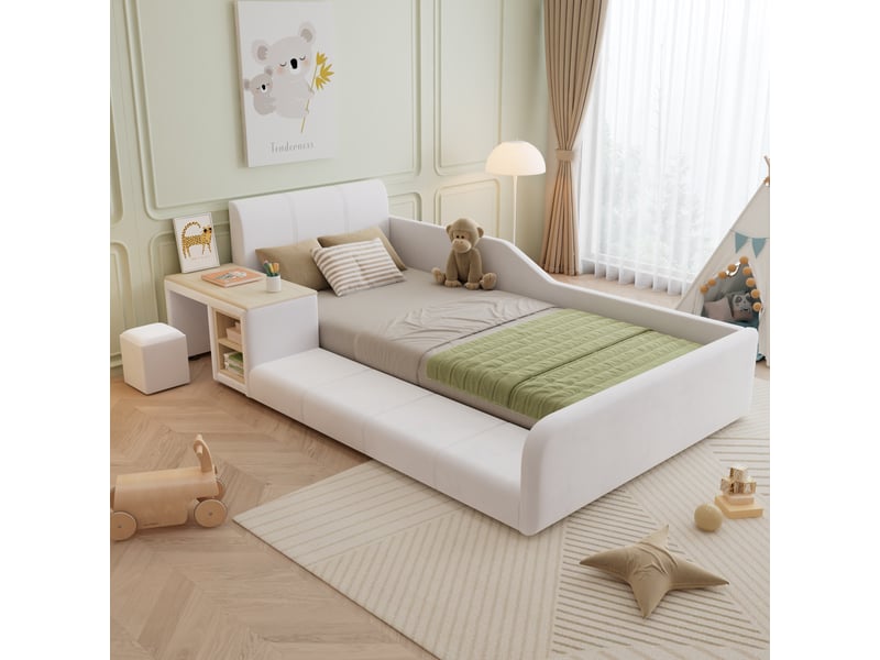  Lit avec rangement rembourré 90x200 cm coloris blanc velours lit enfant blanc - Conforama B