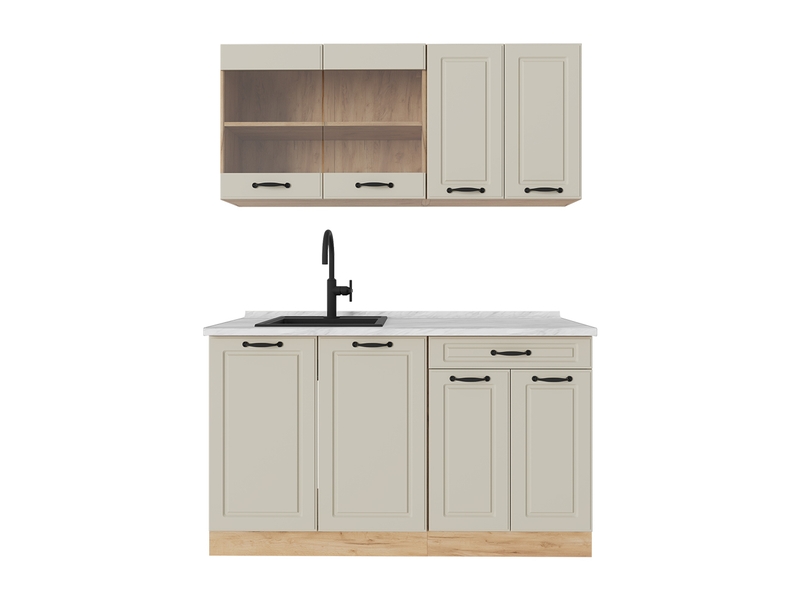 Vicco cuisine, sable campagnechêne doré, 140cm plan de travail marbre - Conforama A