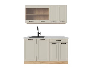 Vicco cuisine, sable campagnechêne doré, 140cm plan de travail marbre