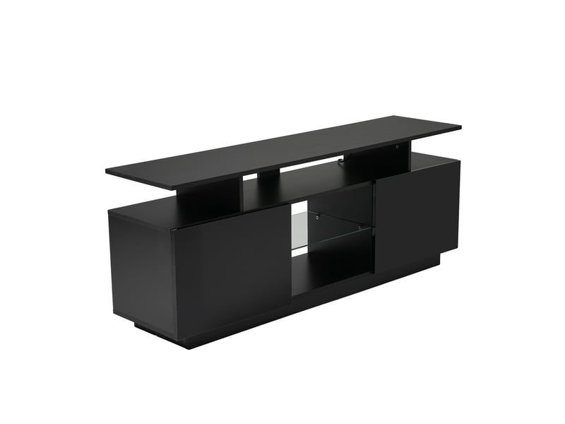  Meuble tv noir avec led 16 couleurs 140 cm, portes haute brillance et niche en verre pour tv jusqu'à 60 pouces  - Conforama D