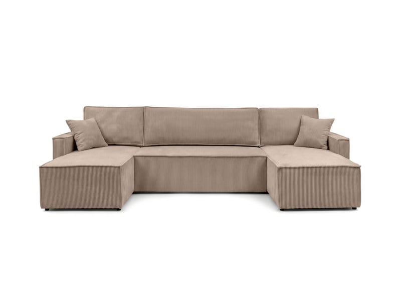  Farah - canapé d'angle panoramique convertible 6 places accoudoirs slim en velours cotelé  - Conforama E