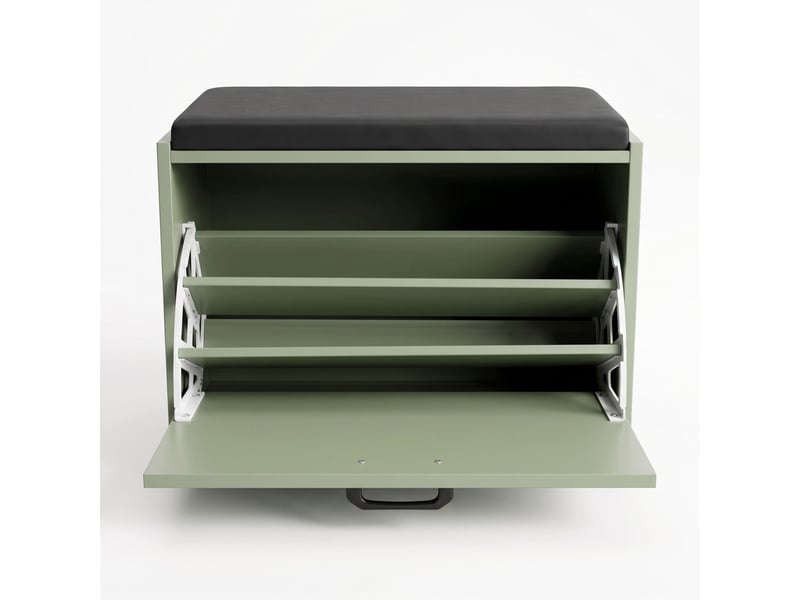  Kaizen - banc d'entrée avec étagère à chaussures 63x47x30 cm, étagère à chaussures pour 9 paires avec coussin en bois de sauge  - Conforama C