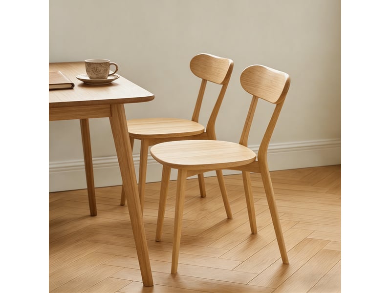  Lot de 2 chaises de salle à manger 49,5x43x78 cm dossier incurvé bois couleur bois, design naturel  - Conforama E