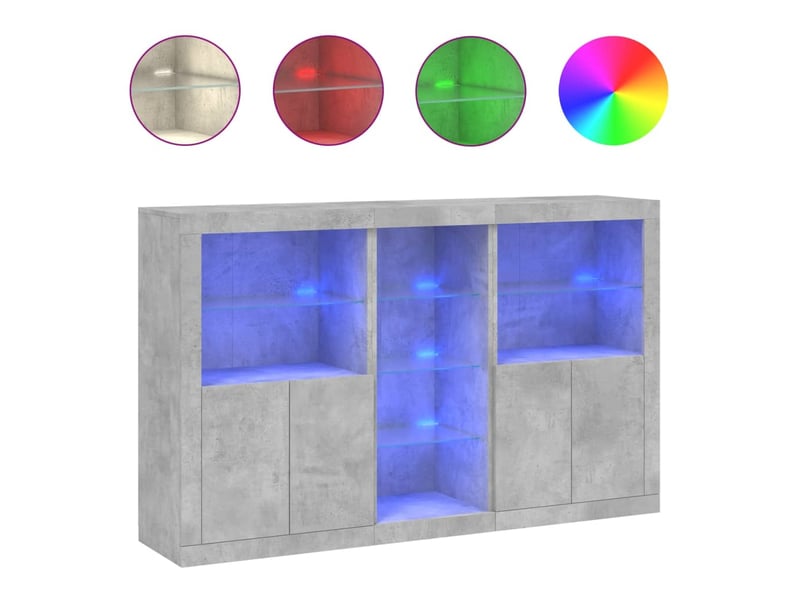  Buffet - bahut - meuble de rangement avec lumières led gris béton 162x37x100 cm  - Conforama A