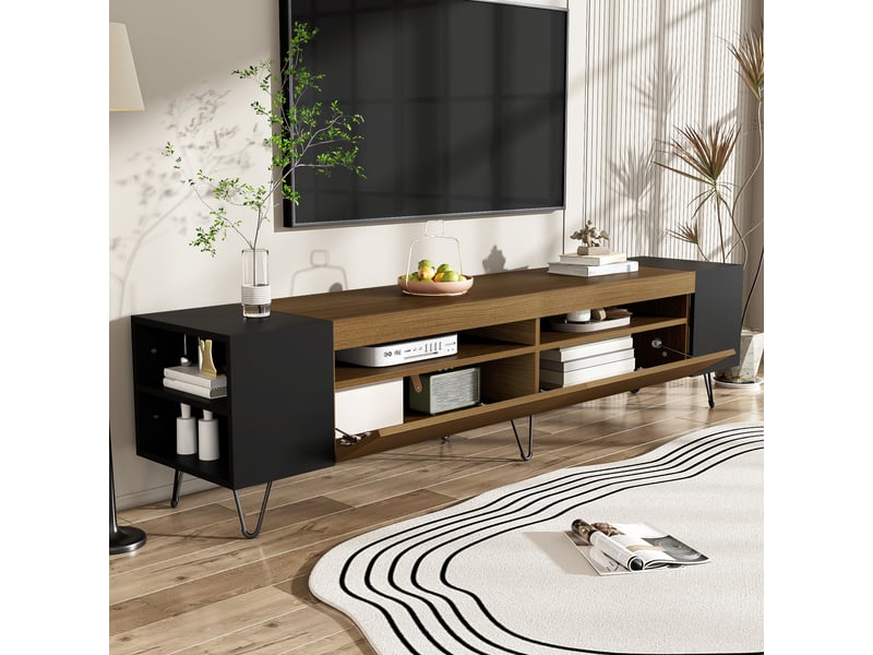  Meuble tv, effet bois, 2 portes, design moderne et élégant pour salon  - Conforama E