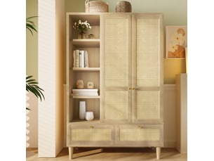 Armoire dressing 120x50x180 cm – chêne clair – 2 portes, étagères ouvertes, 2 tiroirs, rangement pratique