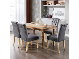 Chaises de salle à manger lot de 4 à dossier capitonné  - pieds en chêne, velours - gris