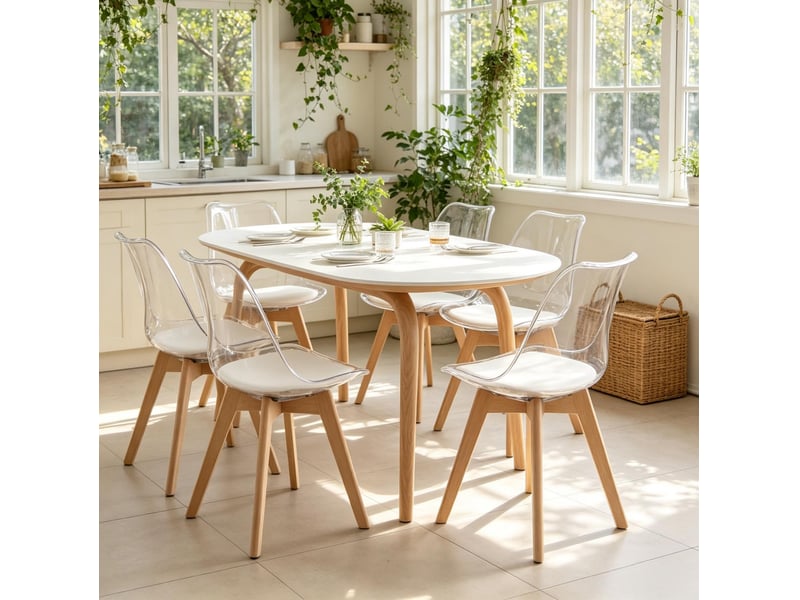  Lot de 6 chaises de salle à manger 42x42x83 cm – blanc – assise rembourrée en simili cuir et pieds en bois  - Conforama B