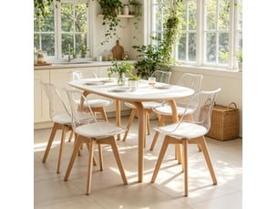Lot de 6 chaises de salle à manger 42x42x83 cm – blanc – assise rembourrée en simili cuir et pieds en bois