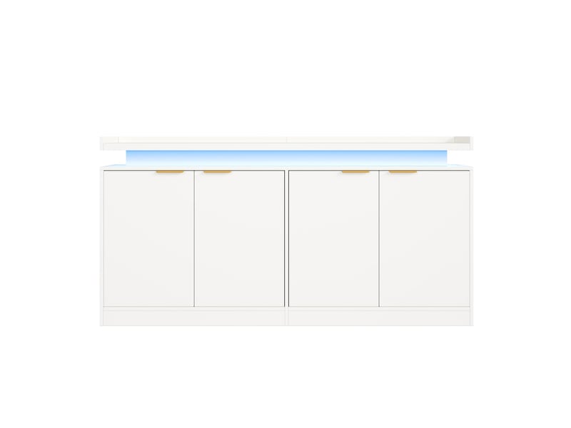  Buffet 4 portes 160 x 39 x 83 cm – blanc – éclairage led rgb et rangement pour salle à manger et salon  - Conforama D