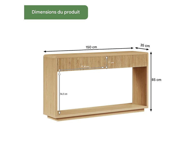  Table console 2 tiroirs et 1 étagère ouverte 150 x 35 x 85 cm  - Conforama C