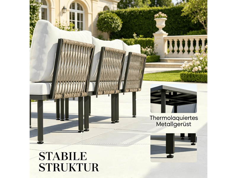  Salon de jardin modulable,6 pièces avec table,métal,noir et gris clair  - Conforama D