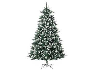 Sapin de noël artificiel de 210 cm avec pied en métal, 2012 branches et aiguilles aux pointes blanches – sapin vert réaliste pour intérieur