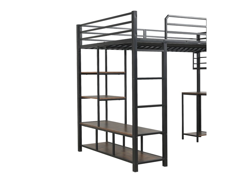 Lit mezzanine en métal, lit simple avec bureau, tablette et échelle à 4 marches, 200x120 cm, sans matelas - Conforama E