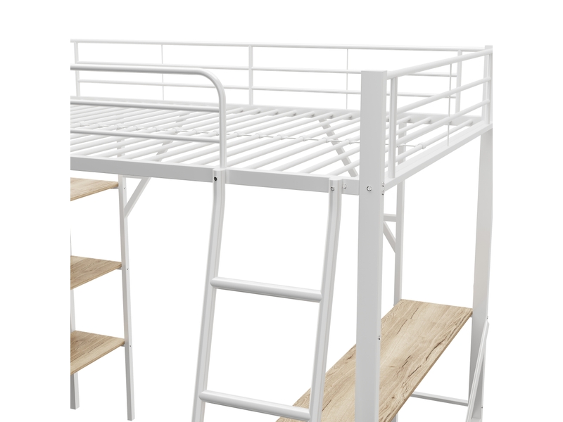 Lit mezzanine enfant 90x200 cm - bureau intégré - 3 grandes étagères de rangement - barrières de sécurité - métal et mdf - blanc - Conforama W