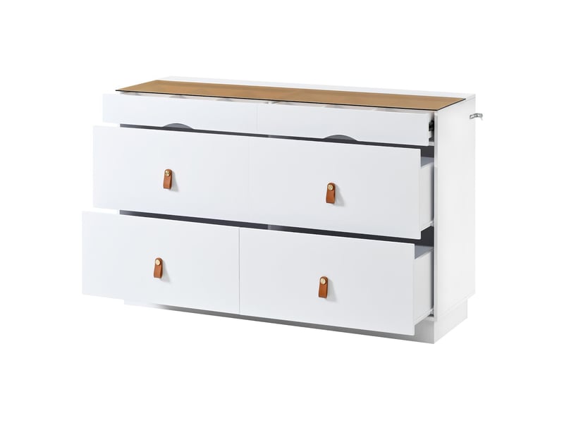  Commode 6 tiroirs avec plateau en verre en panneau de particules blanc 120x40x78 cm - pangivo  - Conforama E