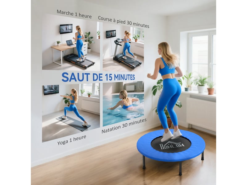 Mini trampoline de fitness, trampoline d'exercice avec pieds antidérapants, charge 100 kg, ø 81 x 22,5 cm, bleu et noir - Conforama E