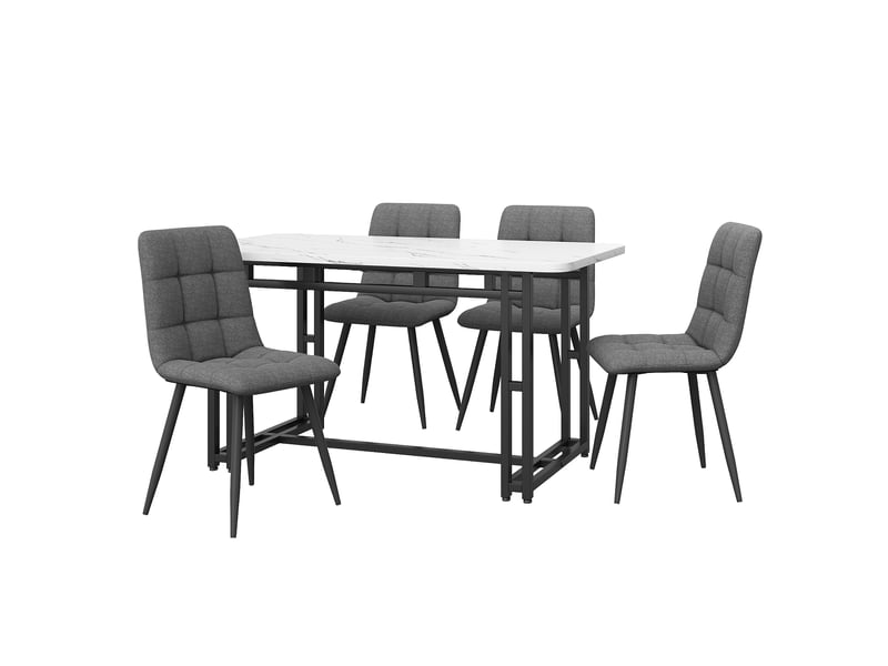  Ensemble table à manger avec 4 chaises, table 120 x 70 cm en mdf, sièges en tissu gris foncé et pieds en métal noir  - Conforama A