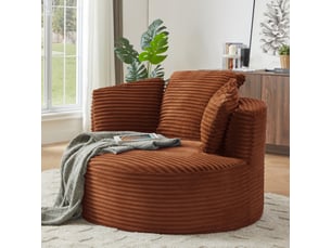 Fauteuil rond 1 place en velours côtelé orange, assise profonde et confort nuage pour salon ou chambre