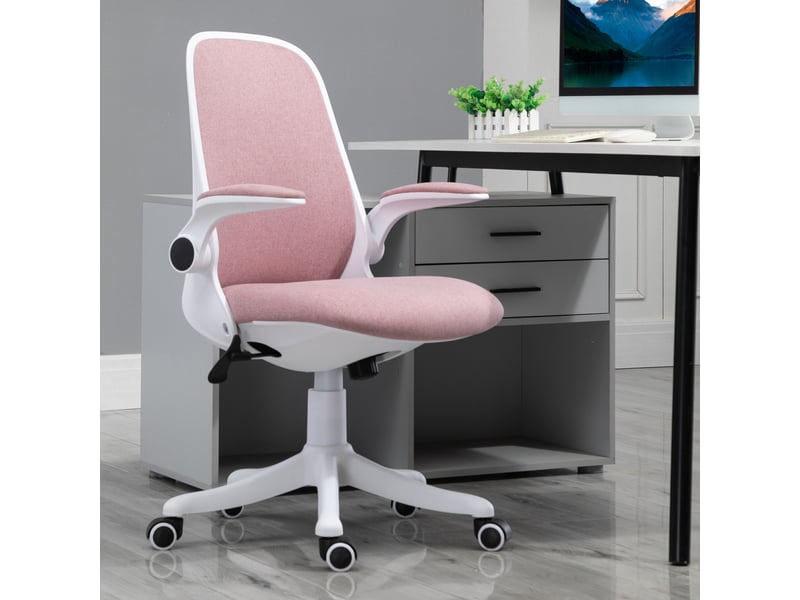  Chaise de bureau ergonomique à hauteur réglable, revêtement en velours, 62,5 x 60 x 94-104 cm, blanc et rose  - Conforama D