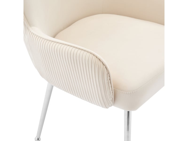  Lot de 4 chaises de salle à manger en velours avec design plissé vertical et 4 pieds réglables en métal argenté,beige chaise beige - Conforama E