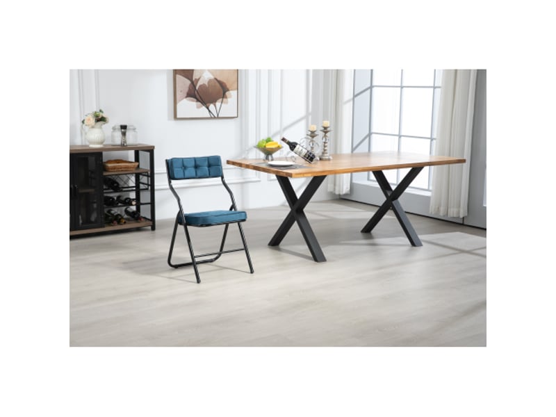  Lot de 2 chaises pliantes avec coussin, chaises de salle à manger, en métal, bleu  - Conforama B