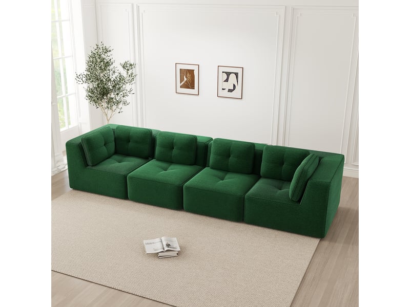 Canapé droit modulable 4 places velours côtelé vert – 386 x 104 x 69 cm Fay Lum - Conforama D