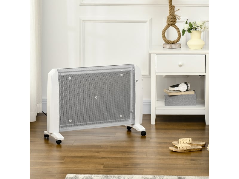  Radiateur électrique 1000 w2000 w, radiateur en mica à 2 niveaux de puissance pour 15–20 m², 79 x 27 x 54 cm, blanc  - Conforama D