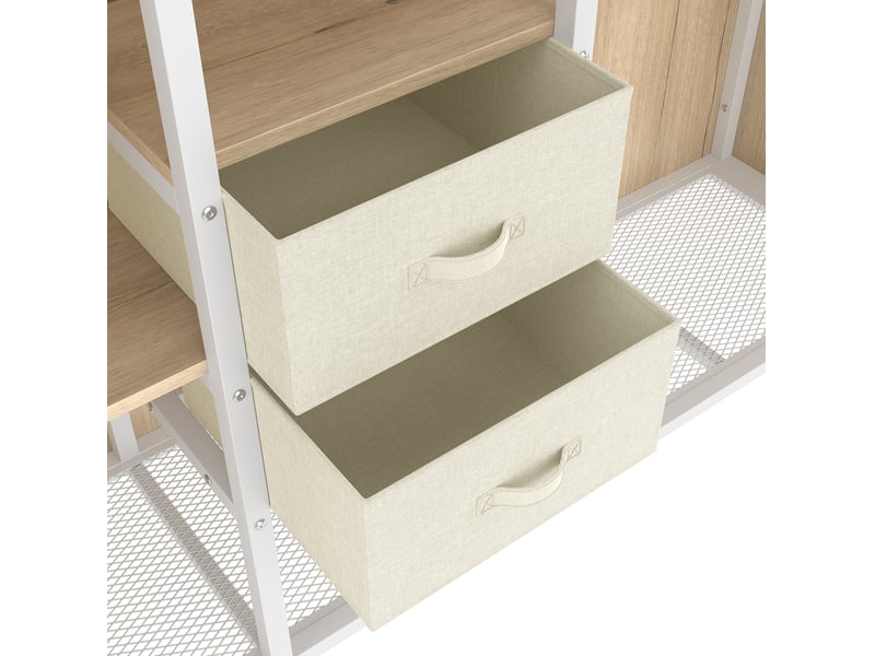  Lit mezzanine 90x200, 2 tiroirs, placard ouvert, led multicolore commandée, rangements, métal et mdf, blanc sans matelas  - Conforama E