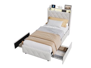 Lit avec rangement 90x200 cm BURSDANY coloris beige