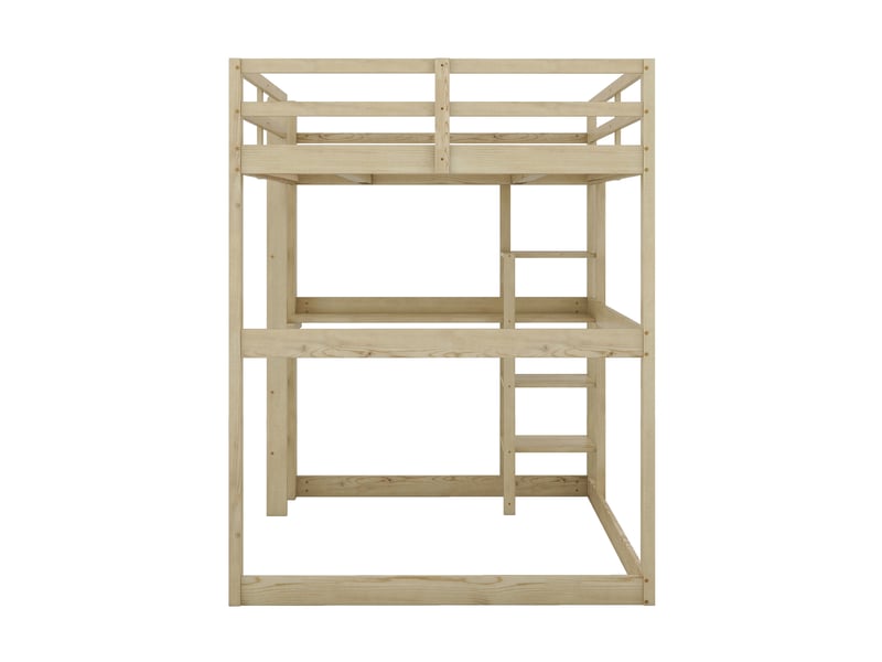  Lit mezzanine 140x200 cm avec 4 casiers et un plateau de bureau, lit enfant avec espace de rangement, en pin, finition naturelle  - Conforama B