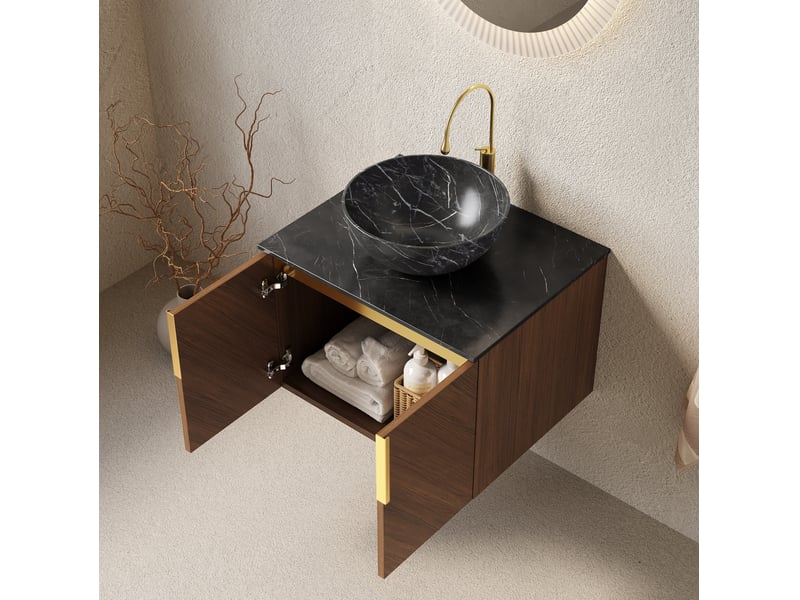  Meuble sous vasque suspendu avec vasque en céramique, 2 portes à fermeture douce, pour salle de bain, 61 × 50 × 55,1 cm  - Conforama B