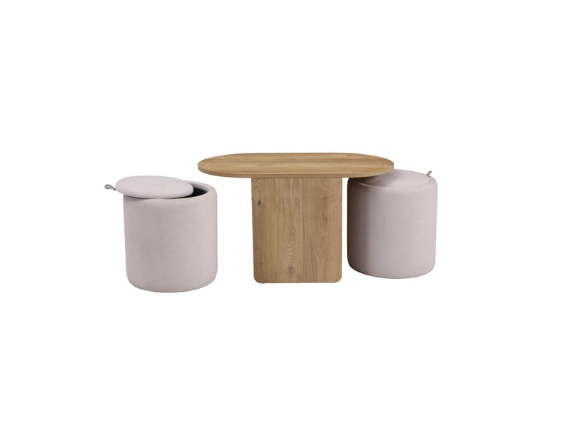  Table basse avec 2 poufs dotés d'un espace de rangement nestup blanc noyer hjh living Nestup 1 - Conforama B