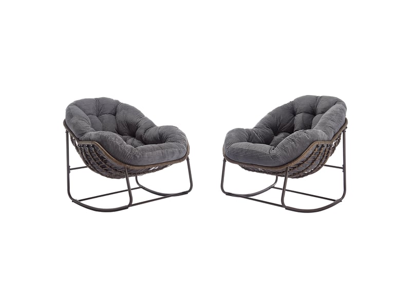  Fauteuil à bascule extérieur,106x90x78 cm,avec coussin,résine tressée,gris  - Conforama D
