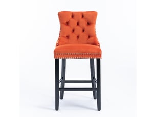 Tabourets de bar de2002og orange lot de 2 en velours capitonné avec pieds bois et clous chrome