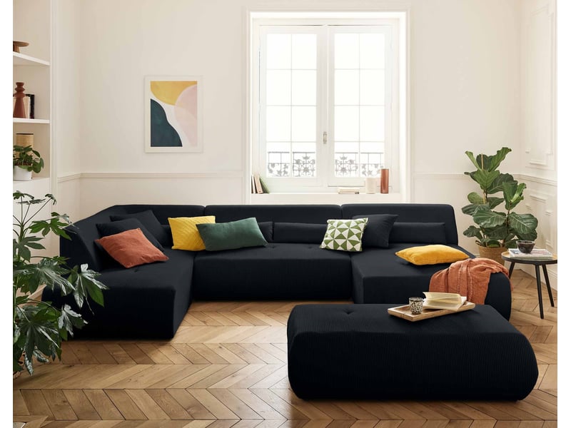  Onyx - canapé panoramique modulable d'angle gauche 7 places - en velours côtelé - lisa design - noir ONYX - Conforama D