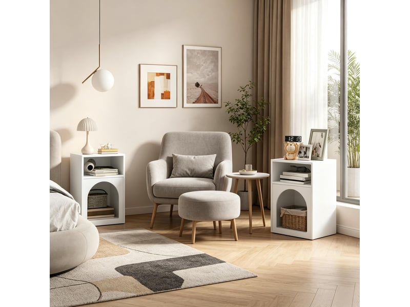  Lot de 2 tables de chevet modenvie à 2 niches ouvertes mdf blanc 40 x 30 x 60 cm  - Conforama D